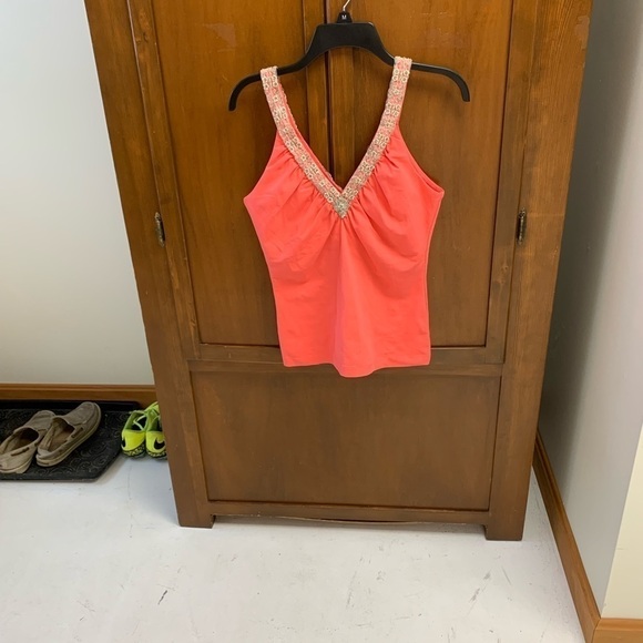 COPY - Boston Proper embroidered sequin tank top shelf bra 15-16 in pit Small - Picture 1 of 5